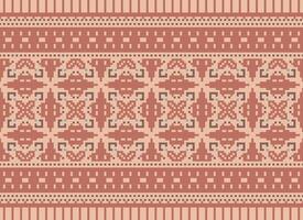 Cross Stitch and Pixel Ethnic Patterns Bring Vibrant Style to Fabrics, Sarees, and Ikat Designs, Red color cross stitch. Traditional Design. vector