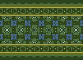 Cross Stitch and Pixel Ethnic Patterns Bring Vibrant Style to Fabrics, Sarees, and Ikat Designs, Red color cross stitch. Traditional Design. vector