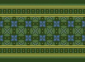 Cross Stitch and Pixel Ethnic Patterns Bring Vibrant Style to Fabrics, Sarees, and Ikat Designs, Red color cross stitch. Traditional Design. vector