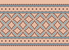 Cross Stitch and Pixel Ethnic Patterns Bring Vibrant Style to Fabrics, Sarees, and Ikat Designs, Red color cross stitch. Traditional Design. vector