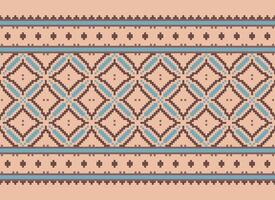 Cross Stitch and Pixel Ethnic Patterns Bring Vibrant Style to Fabrics, Sarees, and Ikat Designs, Red color cross stitch. Traditional Design. vector