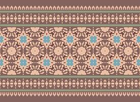 Cross Stitch and Pixel Ethnic Patterns Bring Vibrant Style to Fabrics, Sarees, and Ikat Designs, Red color cross stitch. Traditional Design. vector