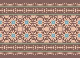 Cross Stitch and Pixel Ethnic Patterns Bring Vibrant Style to Fabrics, Sarees, and Ikat Designs, Red color cross stitch. Traditional Design. vector