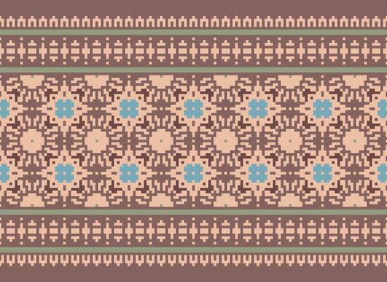 Cross Stitch and Pixel Ethnic Patterns Bring Vibrant Style to Fabrics, Sarees, and Ikat Designs, Red color cross stitch. Traditional Design.