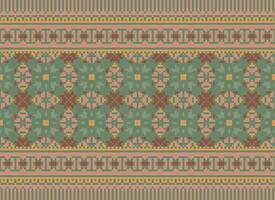 Cross Stitch and Pixel Ethnic Patterns Bring Vibrant Style to Fabrics, Sarees, and Ikat Designs, Red color cross stitch. Traditional Design. vector