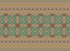 Cross Stitch and Pixel Ethnic Patterns Bring Vibrant Style to Fabrics, Sarees, and Ikat Designs, Red color cross stitch. Traditional Design. vector