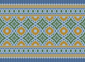 Cross Stitch and Pixel Ethnic Patterns Bring Vibrant Style to Fabrics, Sarees, and Ikat Designs, Red color cross stitch. Traditional Design. vector