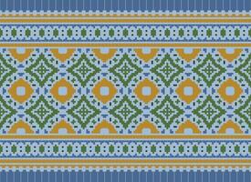 Cross Stitch and Pixel Ethnic Patterns Bring Vibrant Style to Fabrics, Sarees, and Ikat Designs, Red color cross stitch. Traditional Design. vector