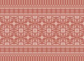 Cross Stitch and Pixel Ethnic Patterns Bring Vibrant Style to Fabrics, Sarees, and Ikat Designs, Red color cross stitch. Traditional Design. vector