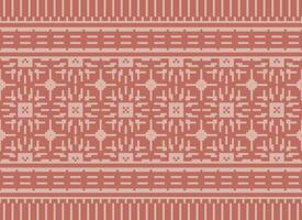 Cross Stitch and Pixel Ethnic Patterns Bring Vibrant Style to Fabrics, Sarees, and Ikat Designs, Red color cross stitch. Traditional Design. vector