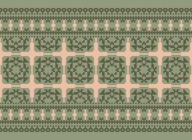 Cross Stitch and Pixel Ethnic Patterns Bring Vibrant Style to Fabrics, Sarees, and Ikat Designs, Red color cross stitch. Traditional Design. vector