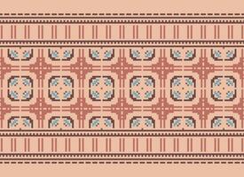 Cross Stitch and Pixel Ethnic Patterns Bring Vibrant Style to Fabrics, Sarees, and Ikat Designs, Red color cross stitch. Traditional Design. vector