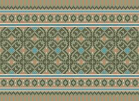 Cross Stitch and Pixel Ethnic Patterns Bring Vibrant Style to Fabrics, Sarees, and Ikat Designs, Red color cross stitch. Traditional Design. vector