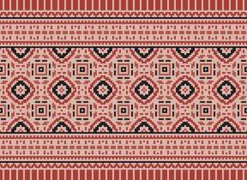 Cross Stitch and Pixel Ethnic Patterns Bring Vibrant Style to Fabrics, Sarees, and Ikat Designs, Red color cross stitch. Traditional Design. vector