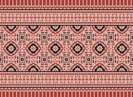 Cross Stitch and Pixel Ethnic Patterns Bring Vibrant Style to Fabrics, Sarees, and Ikat Designs, Red color cross stitch. Traditional Design. vector