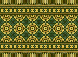 Cross Stitch and Pixel Ethnic Patterns Bring Vibrant Style to Fabrics, Sarees, and Ikat Designs, Red color cross stitch. Traditional Design. vector
