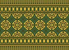 Cross Stitch and Pixel Ethnic Patterns Bring Vibrant Style to Fabrics, Sarees, and Ikat Designs, Red color cross stitch. Traditional Design. vector