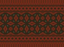 Cross Stitch and Pixel Ethnic Patterns Bring Vibrant Style to Fabrics, Sarees, and Ikat Designs, Red color cross stitch. Traditional Design. vector