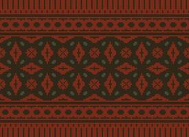 Cross Stitch and Pixel Ethnic Patterns Bring Vibrant Style to Fabrics, Sarees, and Ikat Designs, Red color cross stitch. Traditional Design. vector