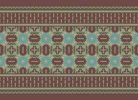 Cross Stitch and Pixel Ethnic Patterns Bring Vibrant Style to Fabrics, Sarees, and Ikat Designs, Red color cross stitch. Traditional Design. vector