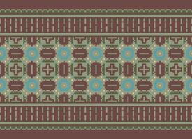 Cross Stitch and Pixel Ethnic Patterns Bring Vibrant Style to Fabrics, Sarees, and Ikat Designs, Red color cross stitch. Traditional Design. vector