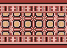 Cross Stitch and Pixel Ethnic Patterns Bring Vibrant Style to Fabrics, Sarees, and Ikat Designs, Red color cross stitch. Traditional Design. vector