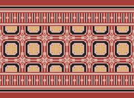 Cross Stitch and Pixel Ethnic Patterns Bring Vibrant Style to Fabrics, Sarees, and Ikat Designs, Red color cross stitch. Traditional Design. vector