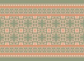 Cross Stitch and Pixel Ethnic Patterns Bring Vibrant Style to Fabrics, Sarees, and Ikat Designs, Red color cross stitch. Traditional Design. vector