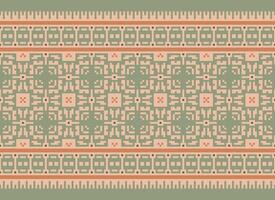 Cross Stitch and Pixel Ethnic Patterns Bring Vibrant Style to Fabrics, Sarees, and Ikat Designs, Red color cross stitch. Traditional Design. vector