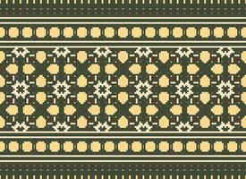 Cross Stitch and Pixel Ethnic Patterns Bring Vibrant Style to Fabrics, Sarees, and Ikat Designs, Red color cross stitch. Traditional Design. vector