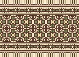 Cross Stitch and Pixel Ethnic Patterns Bring Vibrant Style to Fabrics, Sarees, and Ikat Designs, Red color cross stitch. Traditional Design. vector