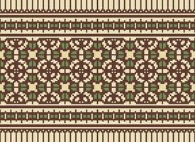 Cross Stitch and Pixel Ethnic Patterns Bring Vibrant Style to Fabrics, Sarees, and Ikat Designs, Red color cross stitch. Traditional Design. vector