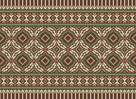 Cross Stitch and Pixel Ethnic Patterns Bring Vibrant Style to Fabrics, Sarees, and Ikat Designs, Red color cross stitch. Traditional Design. vector