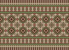 Cross Stitch and Pixel Ethnic Patterns Bring Vibrant Style to Fabrics, Sarees, and Ikat Designs, Red color cross stitch. Traditional Design. vector