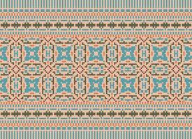 Cross Stitch and Pixel Ethnic Patterns Bring Vibrant Style to Fabrics, Sarees, and Ikat Designs, Red color cross stitch. Traditional Design. vector