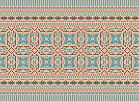 Cross Stitch and Pixel Ethnic Patterns Bring Vibrant Style to Fabrics, Sarees, and Ikat Designs, Red color cross stitch. Traditional Design. vector