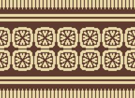 Cross Stitch and Pixel Ethnic Patterns Bring Vibrant Style to Fabrics, Sarees, and Ikat Designs, Red color cross stitch. Traditional Design. vector