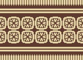 Cross Stitch and Pixel Ethnic Patterns Bring Vibrant Style to Fabrics, Sarees, and Ikat Designs, Red color cross stitch. Traditional Design. vector