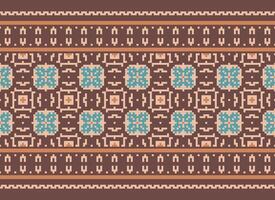 Cross Stitch and Pixel Ethnic Patterns Bring Vibrant Style to Fabrics, Sarees, and Ikat Designs, Red color cross stitch. Traditional Design. vector