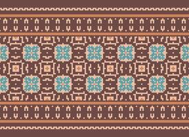 Cross Stitch and Pixel Ethnic Patterns Bring Vibrant Style to Fabrics, Sarees, and Ikat Designs, Red color cross stitch. Traditional Design. vector