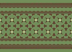 Cross Stitch and Pixel Ethnic Patterns Bring Vibrant Style to Fabrics, Sarees, and Ikat Designs, Red color cross stitch. Traditional Design. vector