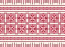 Cross Stitch and Pixel Ethnic Patterns Bring Vibrant Style to Fabrics, Sarees, and Ikat Designs, Red color cross stitch. Traditional Design. vector
