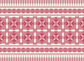 Cross Stitch and Pixel Ethnic Patterns Bring Vibrant Style to Fabrics, Sarees, and Ikat Designs, Red color cross stitch. Traditional Design. vector