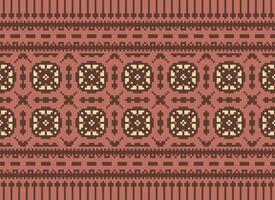 Cross Stitch and Pixel Ethnic Patterns Bring Vibrant Style to Fabrics, Sarees, and Ikat Designs, Red color cross stitch. Traditional Design. vector