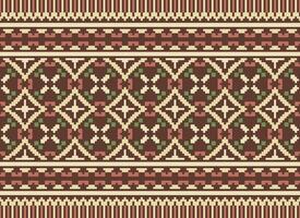 Cross Stitch and Pixel Ethnic Patterns Bring Vibrant Style to Fabrics, Sarees, and Ikat Designs, Red color cross stitch. Traditional Design. vector