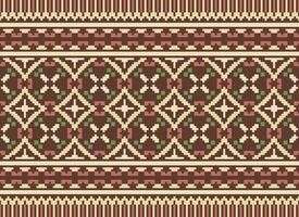 Cross Stitch and Pixel Ethnic Patterns Bring Vibrant Style to Fabrics, Sarees, and Ikat Designs, Red color cross stitch. Traditional Design. vector