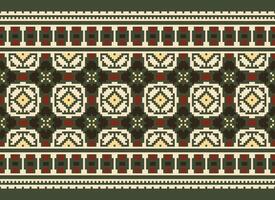 Geometric ethnic pattern. Pixel pattern. Design for clothing, fabric, background, wallpaper, wrapping, batik. Knitwear, Embroidery style. Aztec geometric art ornament print. Vector illustration.