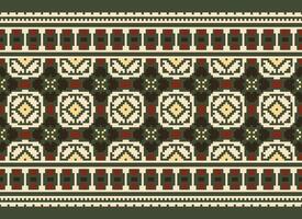 Geometric ethnic pattern. Pixel pattern. Design for clothing, fabric, background, wallpaper, wrapping, batik. Knitwear, Embroidery style. Aztec geometric art ornament print. Vector illustration.