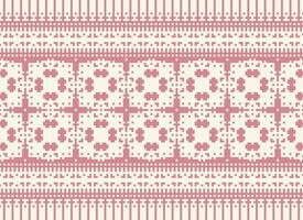 Cross Stitch and Pixel Ethnic Patterns Bring Vibrant Style to Fabrics, Sarees, and Ikat Designs, Red color cross stitch. Traditional Design. vector