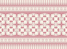 Cross Stitch and Pixel Ethnic Patterns Bring Vibrant Style to Fabrics, Sarees, and Ikat Designs, Red color cross stitch. Traditional Design. vector